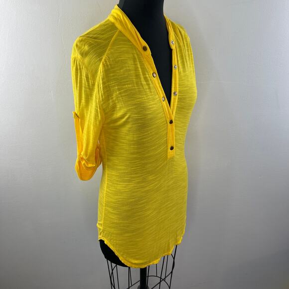Young Fabulous & Broke Yellow Tunic Top Snap Button Front 3/4 Sleeve Size Medium - Picture 5 of 9